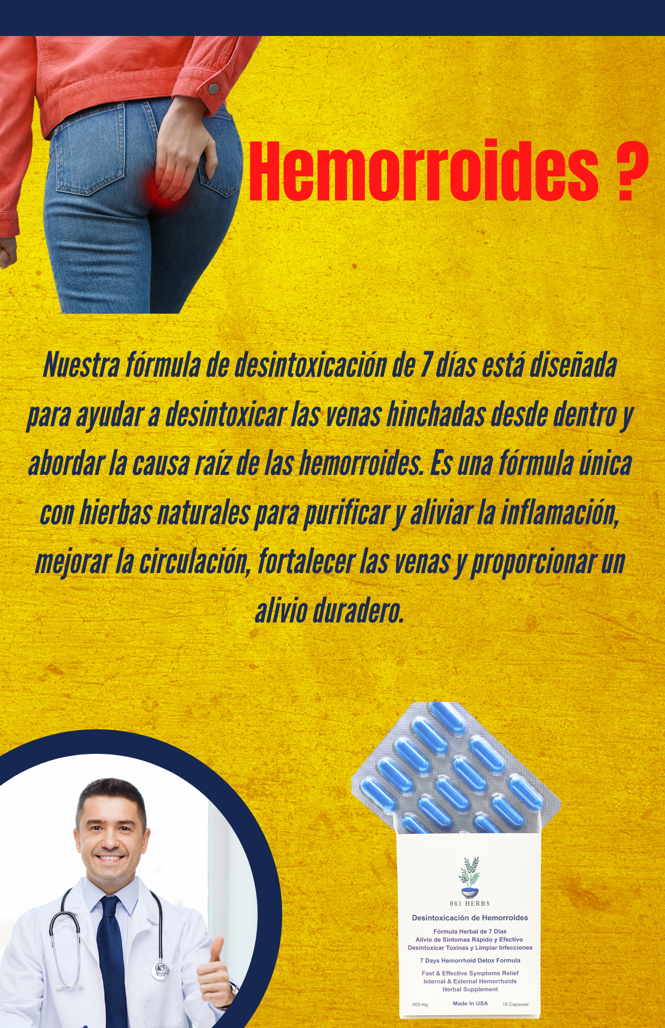 861 HERBS -Desintoxicación De Hemorroides, 7 días Formula, trabaja para abordar las causas raíces de los hemorroides para proporcionar un alivio duradero, remedio 100% herbal.